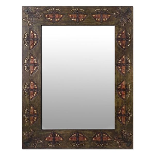 Alternate image for Artisan Crafted Tooled Leather Wall Mirror Inca Butterfly