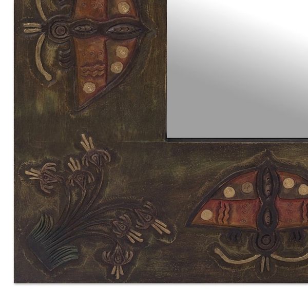 Alternate image for Artisan Crafted Tooled Leather Wall Mirror Inca Butterfly