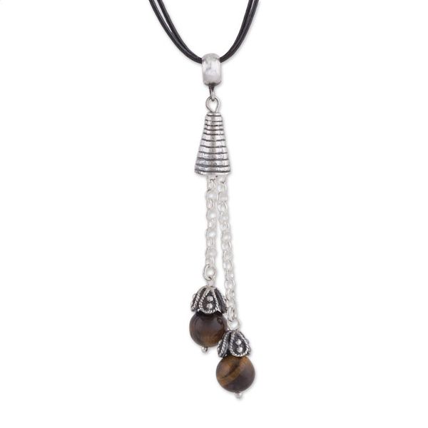 Alternate image for Tigers Eye Pendant Necklace on Cotton Cord from Peru Floral Pendulums