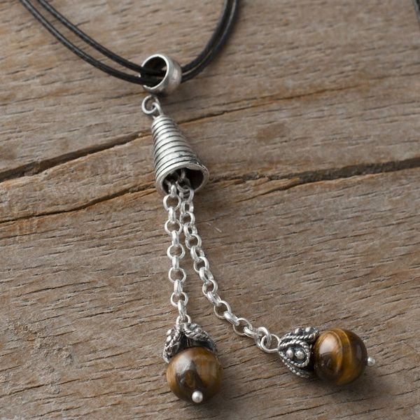 Alternate image for Tigers Eye Pendant Necklace on Cotton Cord from Peru Floral Pendulums