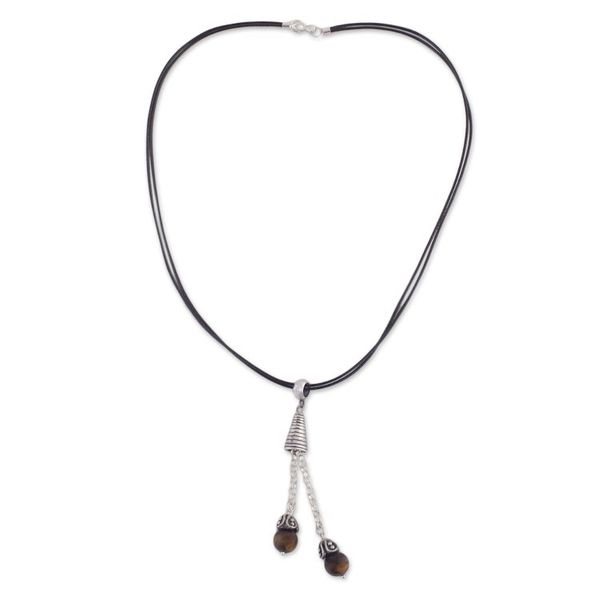 Alternate image for Tigers Eye Pendant Necklace on Cotton Cord from Peru Floral Pendulums