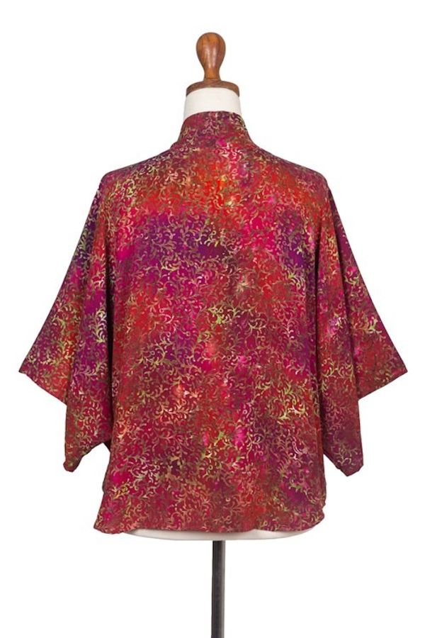 Alternate image for Red Hand-Stamped Batik Rayon Kimono Jacket from Bali Red Vine