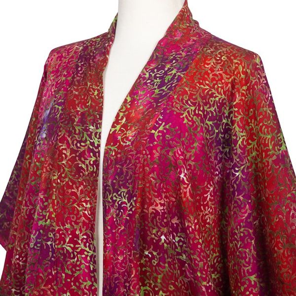 Alternate image for Red Hand-Stamped Batik Rayon Kimono Jacket from Bali Red Vine