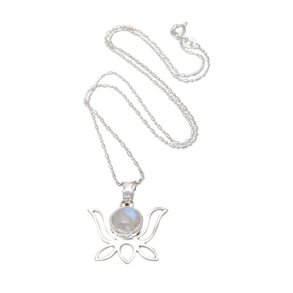 Alternate image for Polished Lotus-Shaped Rainbow Moonstone Pendant Necklace Heaven Lotus