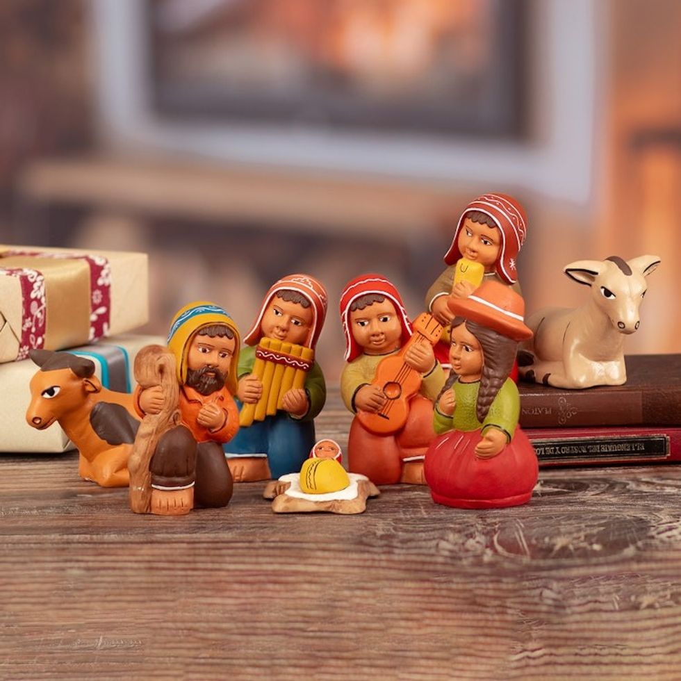 9-Piece Music-Themed Hand-Painted Ceramic Nativity Scene 'Nativity Melody'