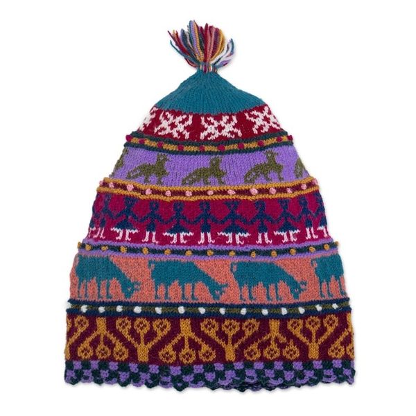 Alternate image for Multicolored Hand Knit Wool Hat Qanchi Dance