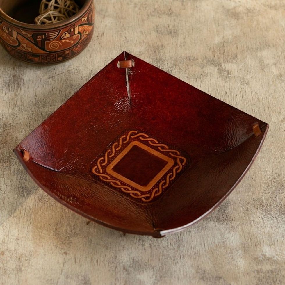 Hand Tooled Leather Celtic Catchall from Peru 'Celtic Magic'