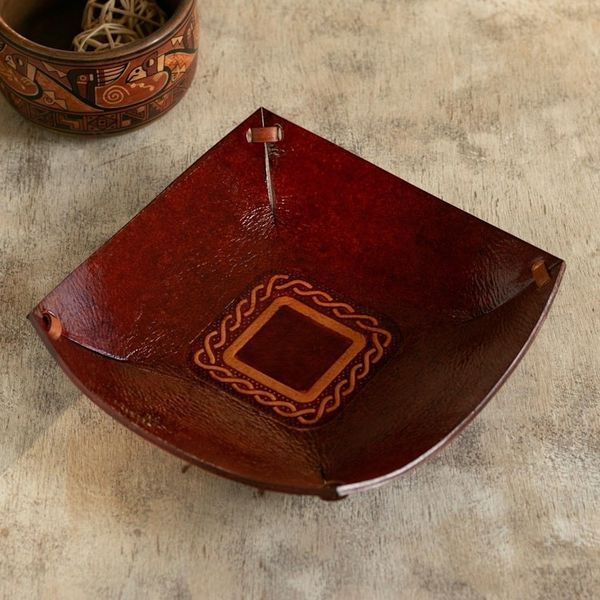 Alternate image for Hand Tooled Leather Celtic Catchall from Peru Celtic Magic