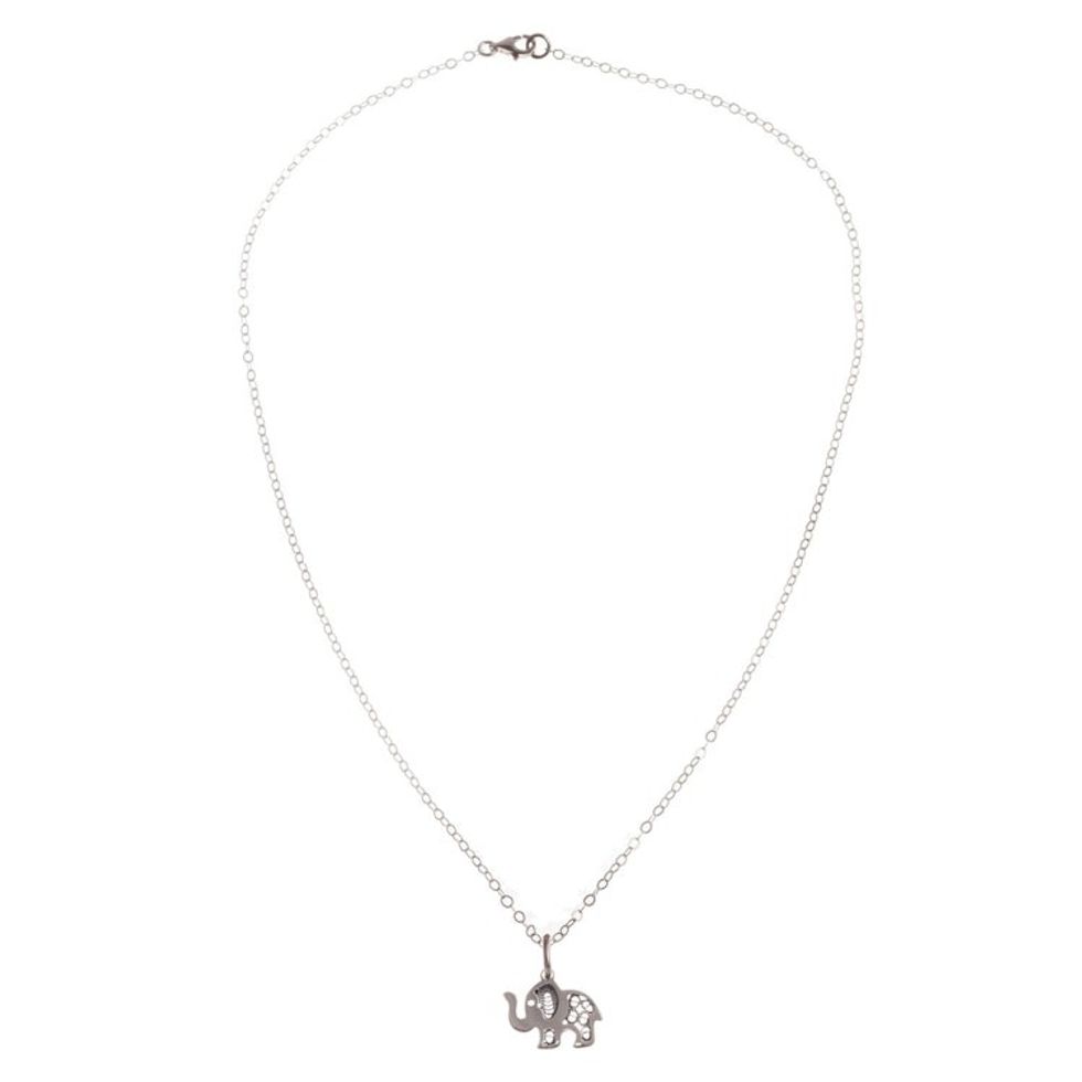 Sterling Silver Elephant with Filigree Pendant Necklace 'Fancy Elephant'