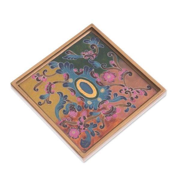 Alternate image for Colorful Reverse-Painted Glass Coasters from Peru Set of 4 Artisanal Color