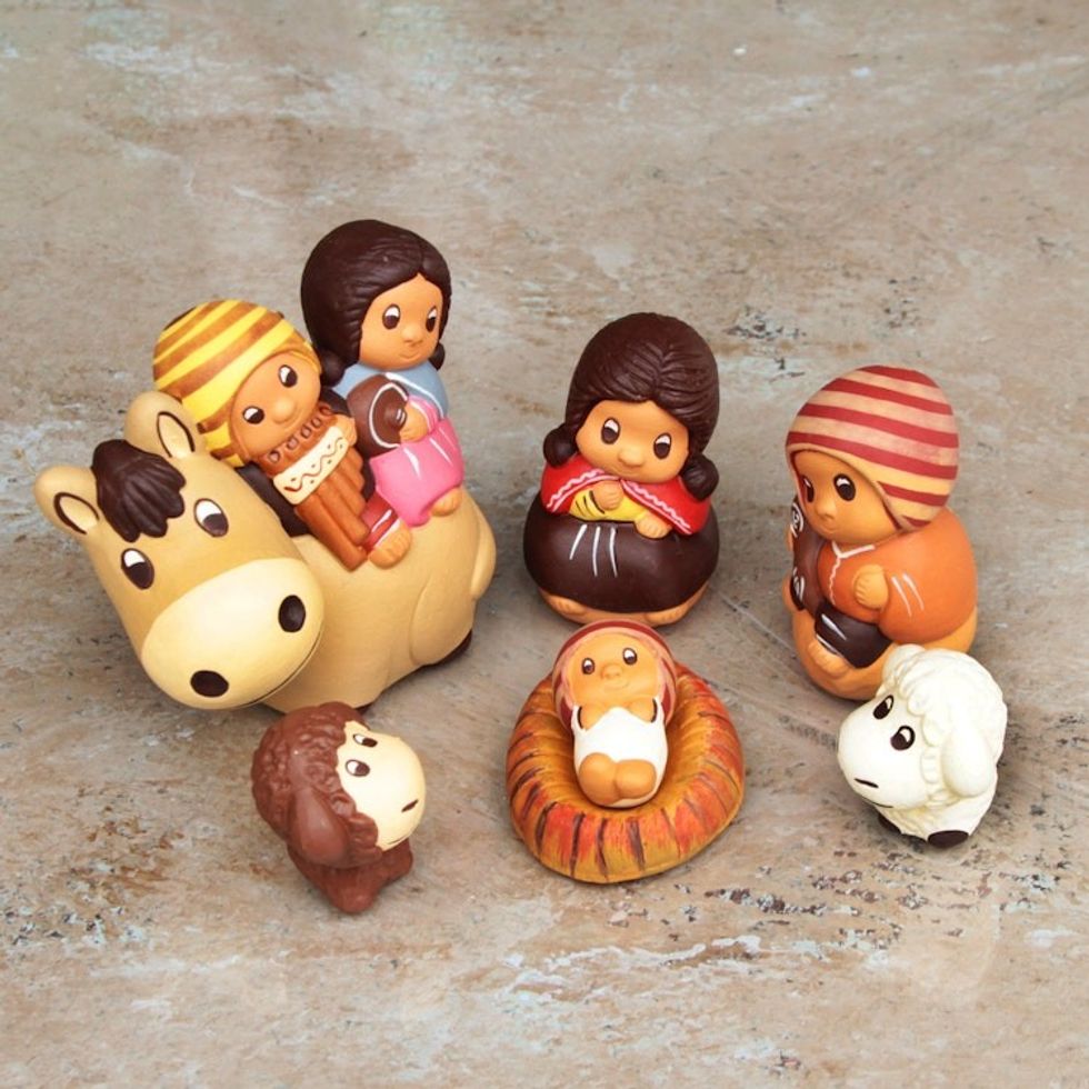 7 Piece Christmas Ceramic Nativity Scene Hand Made in Peru 'Divine Arrival'