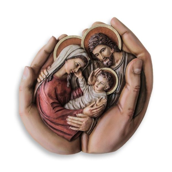 Alternate image for Peruvian Hand Carved Holy Family Cedar Wall Sculpture In Gods Hands
