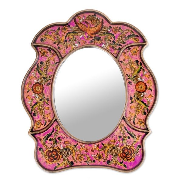 Alternate image for Hand Made Reverse Painted Glass Mirror Garden of Love