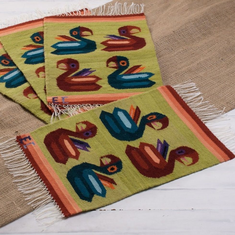 Parrot-Themed Wool Placemats from Peru Set of 4 'Amazonian Parrots'
