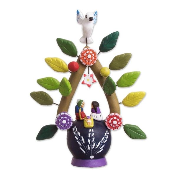 Alternate image for Folk Art-Inspired Hand-Painted Leafy Ceramic Nativity Scene Holy Birth I