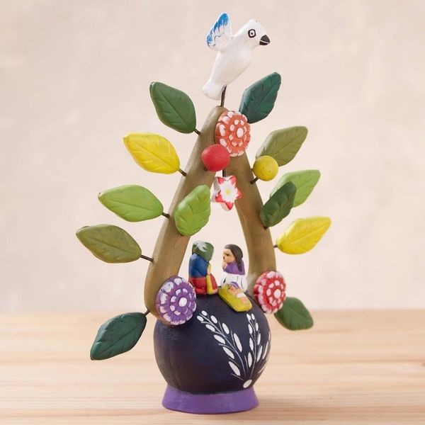 Alternate image for Folk Art-Inspired Hand-Painted Leafy Ceramic Nativity Scene Holy Birth I