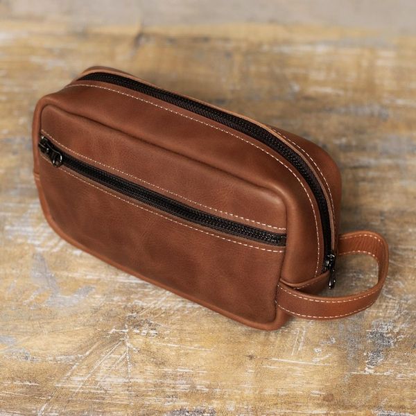 Alternate image for Mens Camel Brown Leather Toiletry Case from Peru Adventurer in Camel