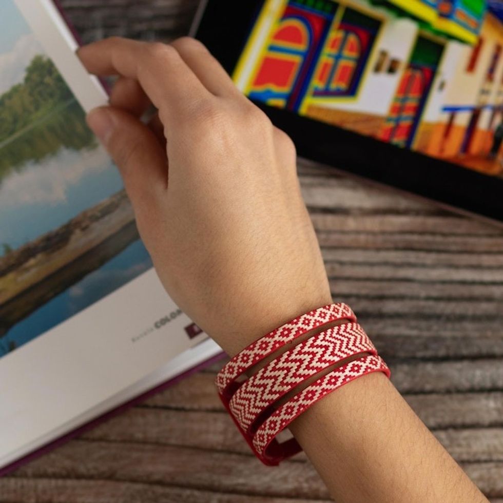 Red and Ivory Natural Fiber Bracelet 'Red River Wisdom'