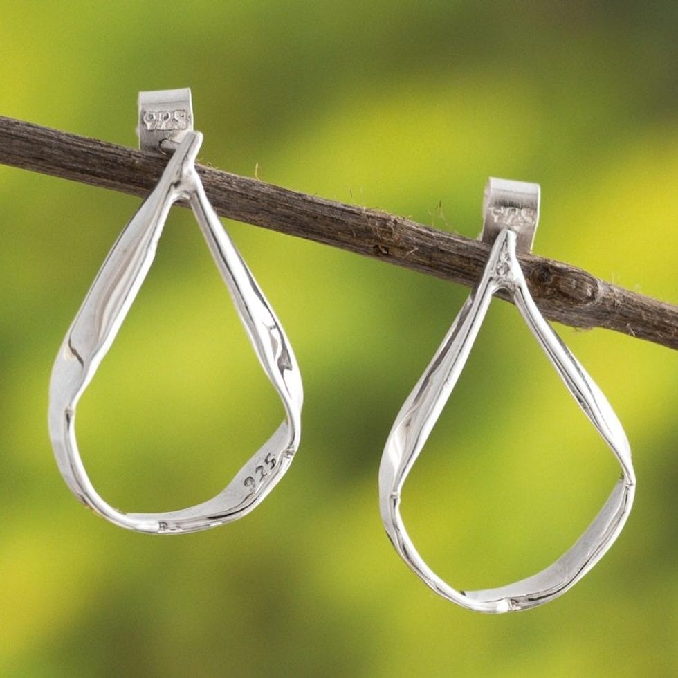 Artisan Crafted Sterling Silver Drop Earrings 'Sleek Stirrups'