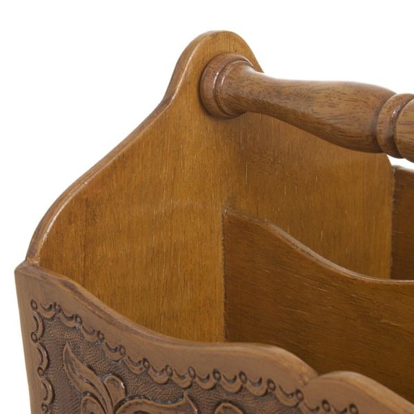 Alternate image for Floral Leather Wood Hand Tooled Magazine Rack Colonial Iquilla Flower