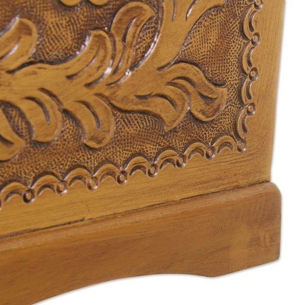 Alternate image for Floral Leather Wood Hand Tooled Magazine Rack Colonial Iquilla Flower