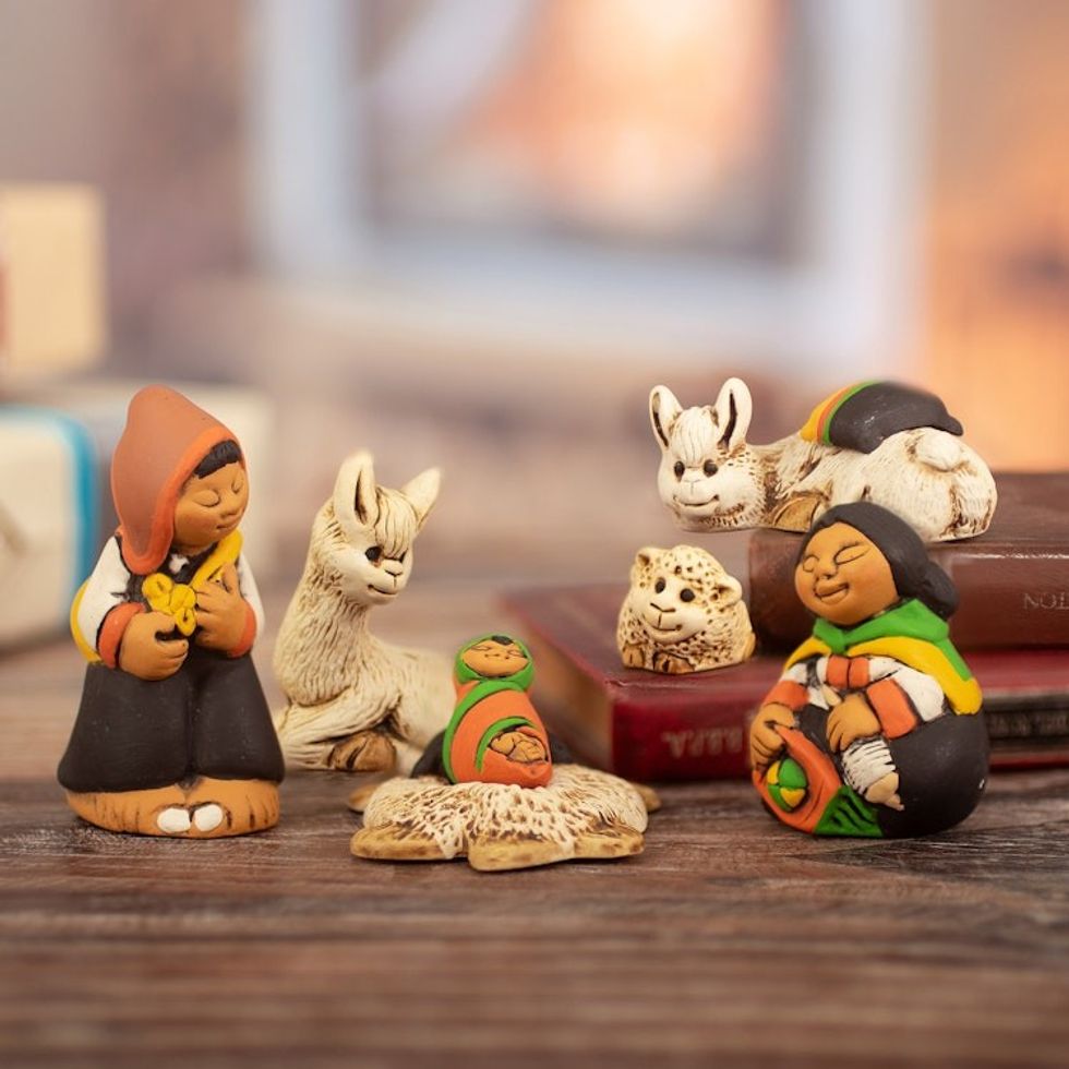 Andean Style Petite Ceramic Nativity Scene 7 Pieces 'Hope of the Andes'