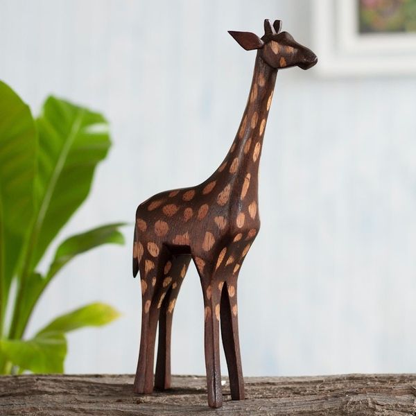 Alternate image for Hand-Carved Cedar Wood Giraffe Sculpture from Peru Charming Giraffe