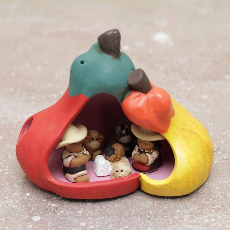 Artisan-Made Pepper-Themed Painted Ceramic Nativity Scene 'Pepper Love'