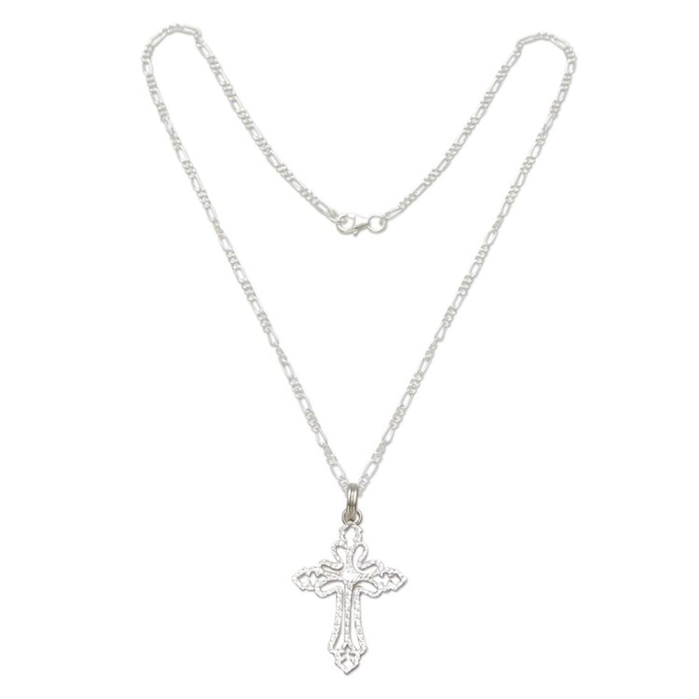 Textured Silver Cross Necklace 'Cross of Light'