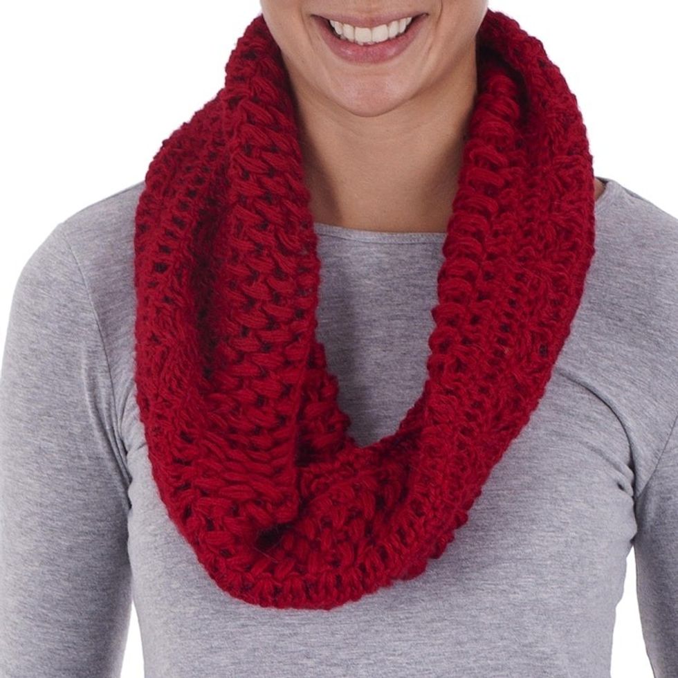 Alpaca Neck Warmer Knitted and Croched by Hand 'Jungle Rose'