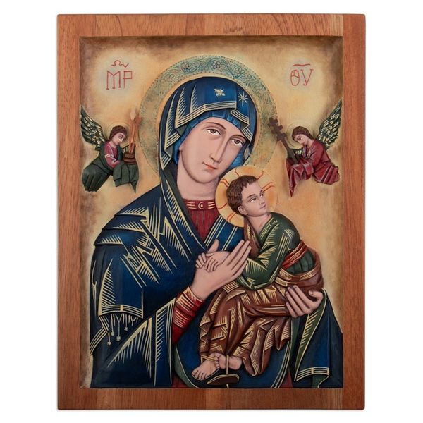 Alternate image for Religious Cedar Wood Relief Wall Panel Our Lady of Perpetual Help