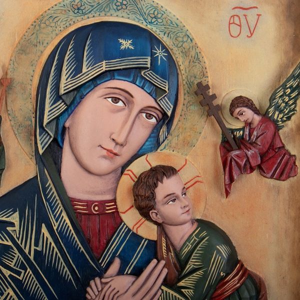 Alternate image for Religious Cedar Wood Relief Wall Panel Our Lady of Perpetual Help