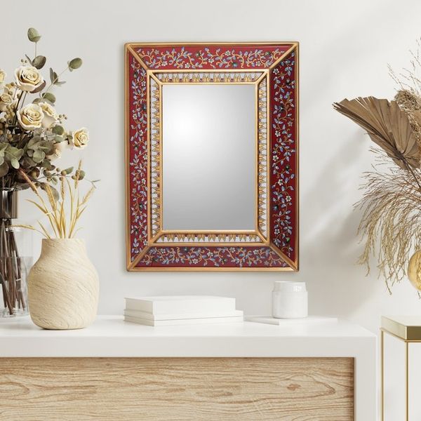 Alternate image for Fair Trade Reverse Painted Glass Mirror Bluebells on Scarlet