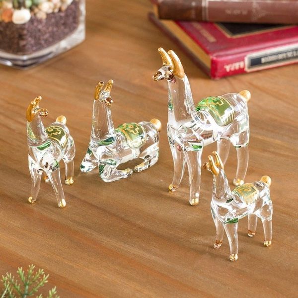 Alternate image for Gilded Clear Glass Llama Figurines from Peru Set of 4 Llama Family