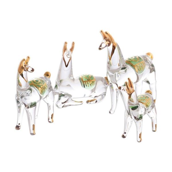Alternate image for Gilded Clear Glass Llama Figurines from Peru Set of 4 Llama Family