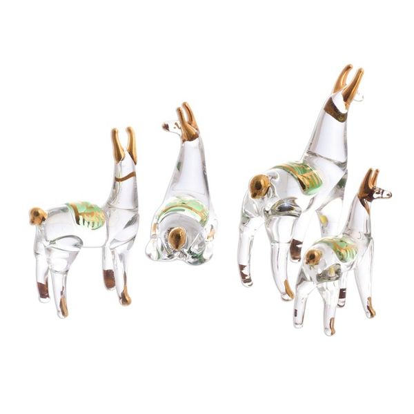 Alternate image for Gilded Clear Glass Llama Figurines from Peru Set of 4 Llama Family