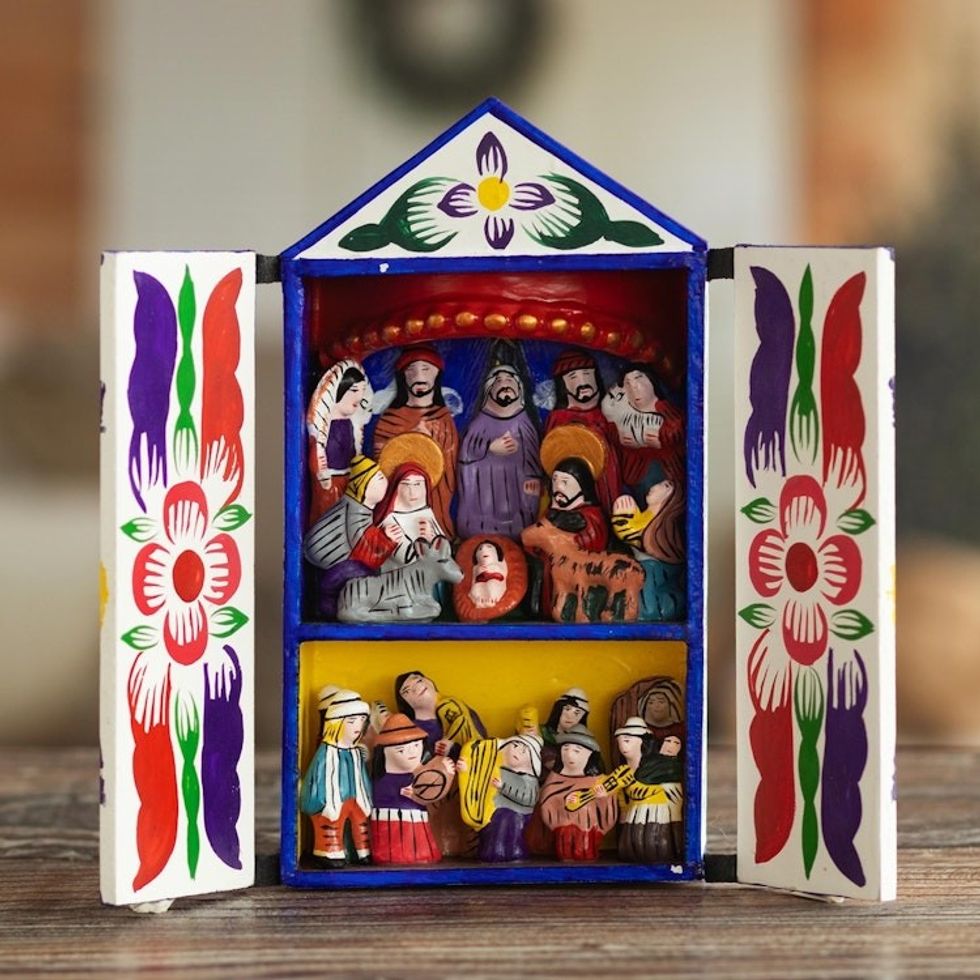 Folk Art Retablo Peruvian Nativity Scene 'Chapel of Santa Ana'