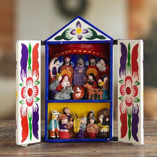 Alternate image for Folk Art Retablo Peruvian Nativity Scene Chapel of Santa Ana