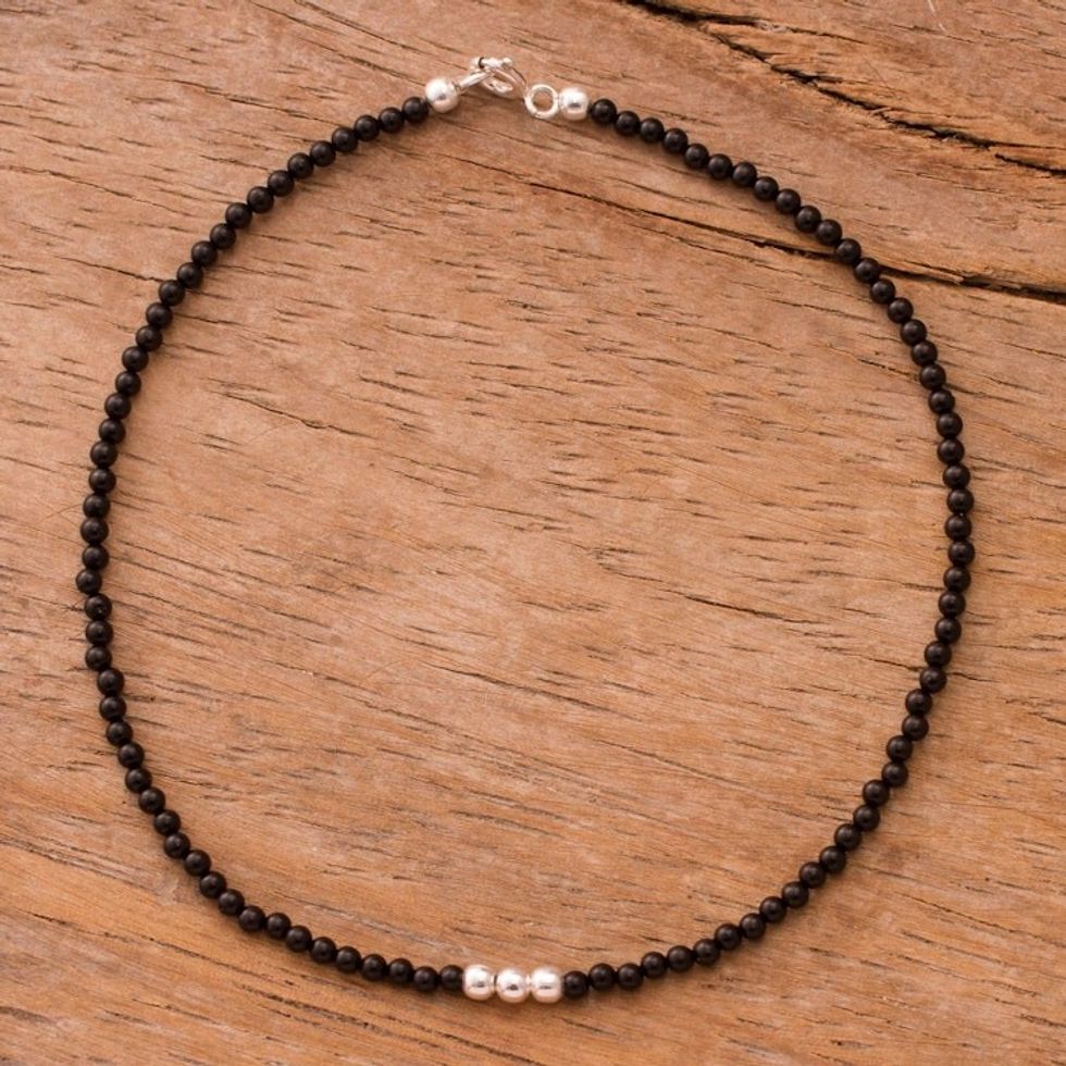 Agate Beaded Anklet in Black from Peru 'Simple Appeal in Black'