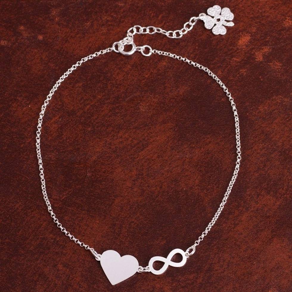 Sterling Silver Infinity Heart Anklet from Peru 'Love Infinite'