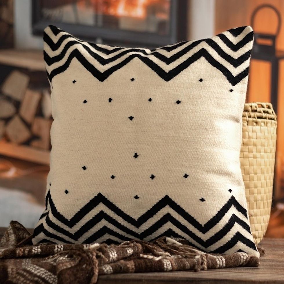 Black and Ivory Geometric and Dot Cushion Cover Peru 'Andes Minimalism'