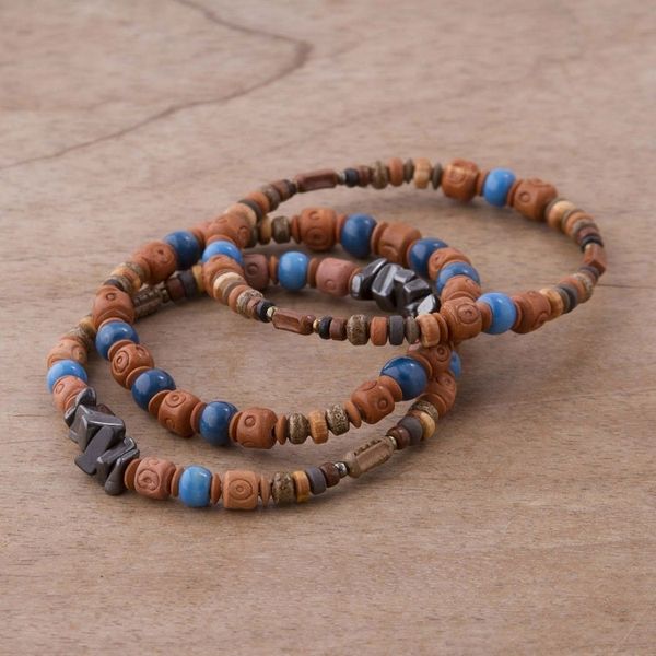 Alternate image for Three Hematite and Ceramic Beaded Bracelets in Earth Tones Andean Eyes