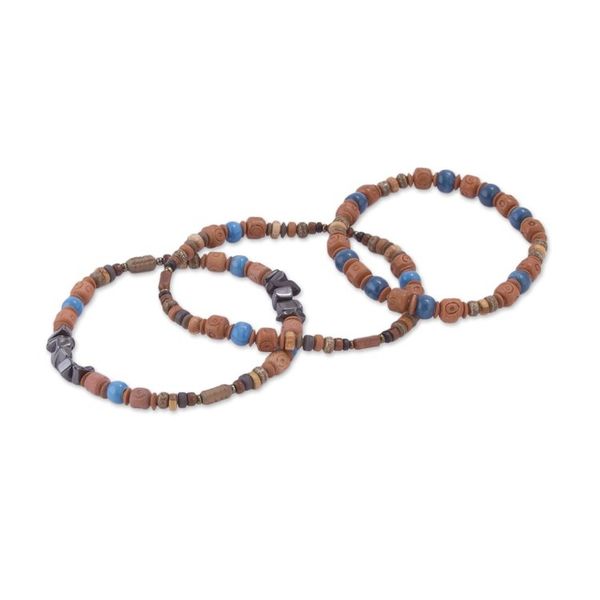Alternate image for Three Hematite and Ceramic Beaded Bracelets in Earth Tones Andean Eyes