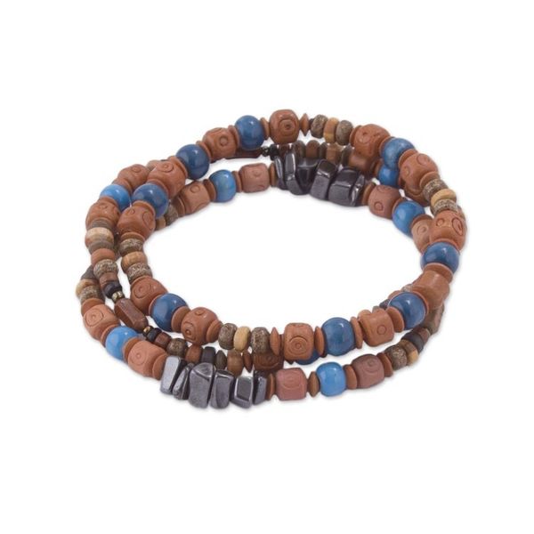 Alternate image for Three Hematite and Ceramic Beaded Bracelets in Earth Tones Andean Eyes