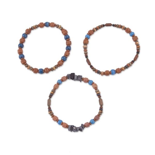 Alternate image for Three Hematite and Ceramic Beaded Bracelets in Earth Tones Andean Eyes