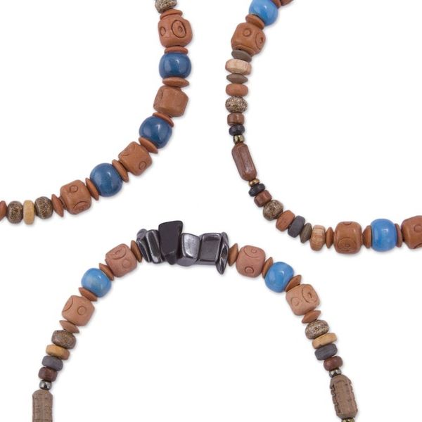 Alternate image for Three Hematite and Ceramic Beaded Bracelets in Earth Tones Andean Eyes