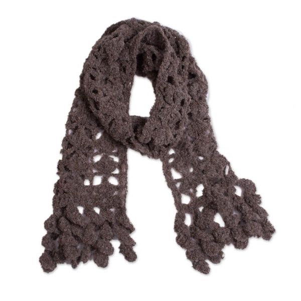 Alternate image for Hand-Crocheted Alpaca Blend Scarf in Chocolate with Frills Chocolate Temptation
