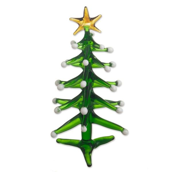 Alternate image for Handcrafted Glass Christmas Tree Statuette Star on Top