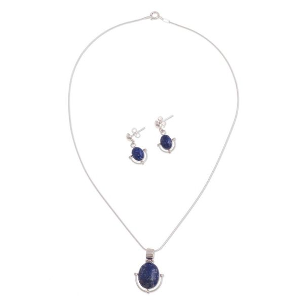Alternate image for Handcrafted Lapis Lazuli Pendant and Earrings Jewelry Set Mystique