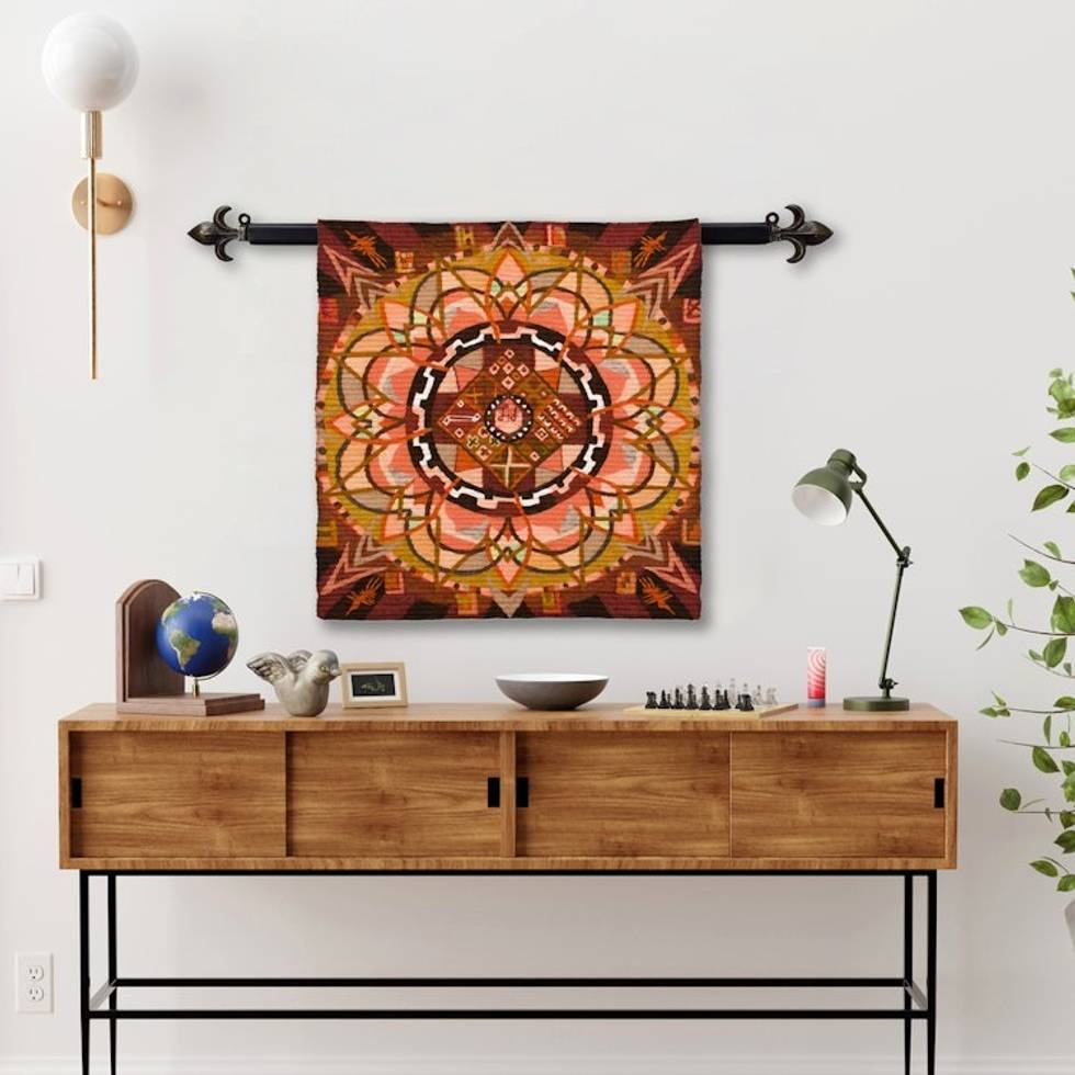 Handwoven Wool Mandala Tapestry in Brown from Peru 'Inca Mandala'